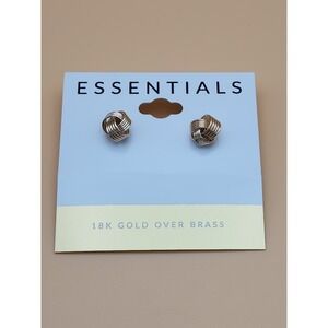 New ESSENTIALS Signed 18k Yellow Gold Over Brass Love Knot Stud‎ Earrings